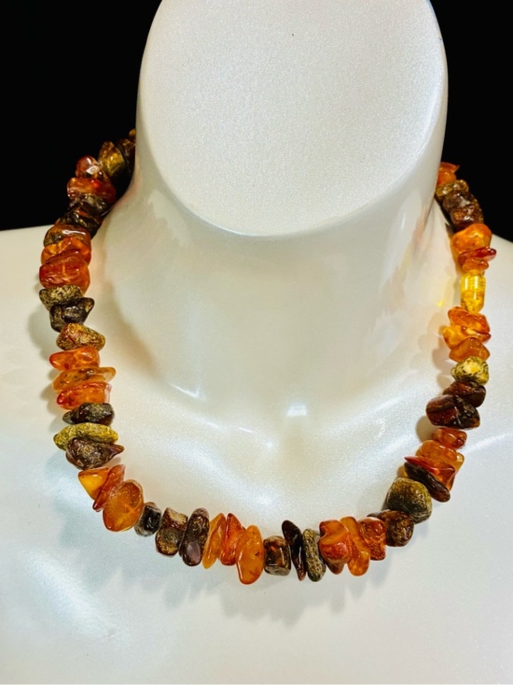 Baltic Amber Chip Necklace in Warm Orange & Brown Chunky VTG EUC